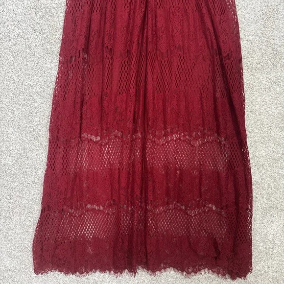 Altar'd State Mariska Brick Red Lace Semi-Sheer Embroidered Maxi Dress Womens L - Picture 9 of 14